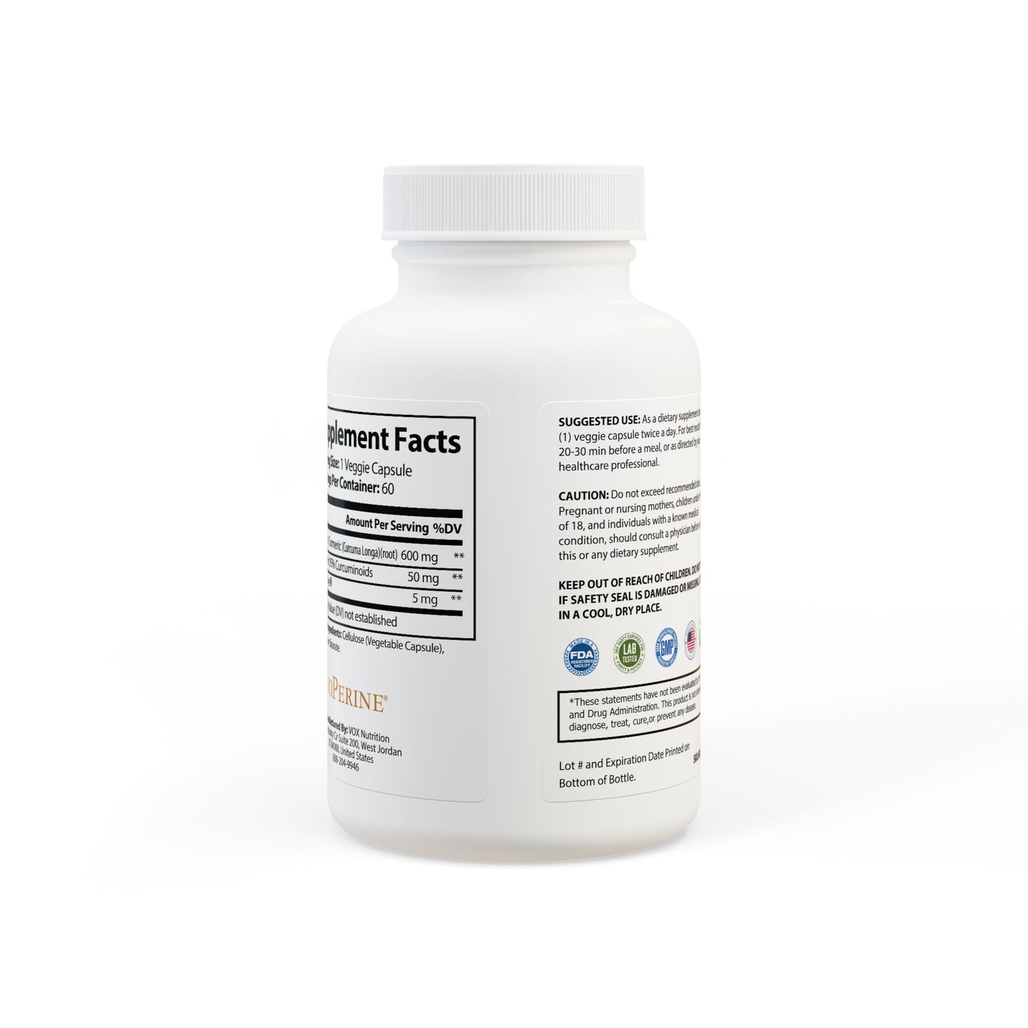 The Healthy JAB Turmeric with BioPerine® (Black Pepper Fruit Extract) Supplement (60 Capsules)